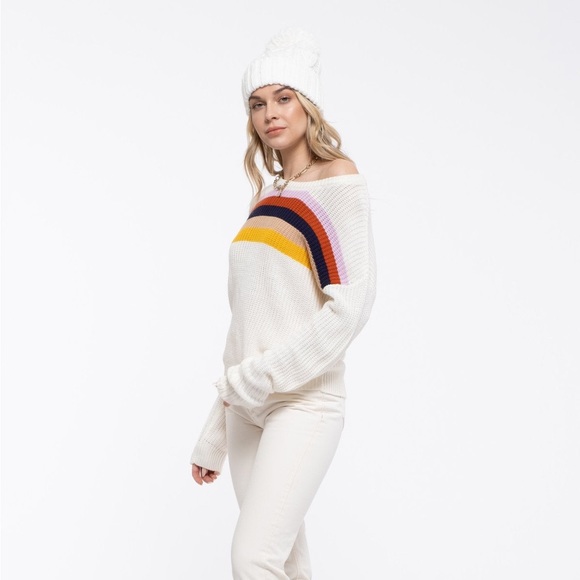 BLU PEPPER Multi-Color Striped Ivory Knit Sweater Womens Size LARGE NEW NWT - Picture 3 of 6